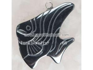 Hematite Golden Fish 30mm Pendant